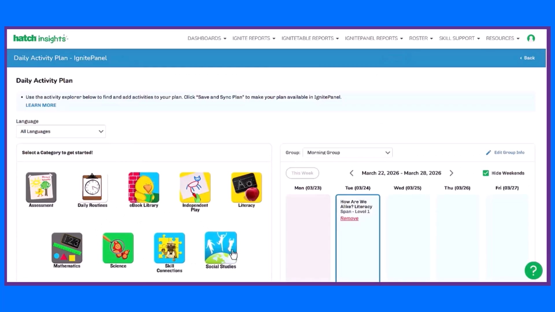 IgnitePanel Daily Activity Plan